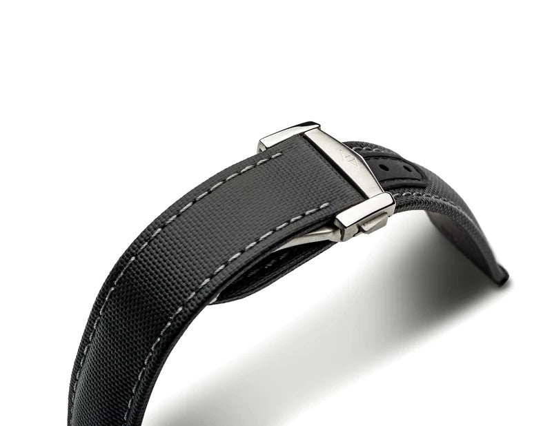 Artem Loop-Less Sailcloth Black Grey Stitch Watch Strap | Holben's