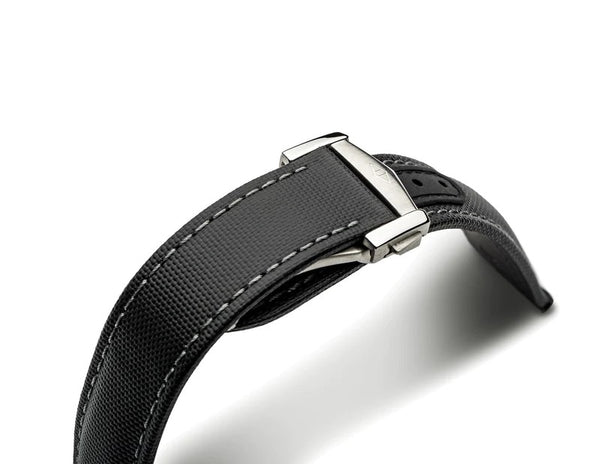 Artem Loop-Less Sailcloth Black Grey Stitch Watch Strap | Holben's