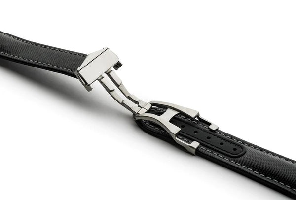 Artem Loop-Less Sailcloth Black Grey Stitch Watch Strap | Holben's
