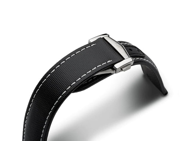Artem Loop-Less Sailcloth Black White Stitch Watch Strap | Holben's