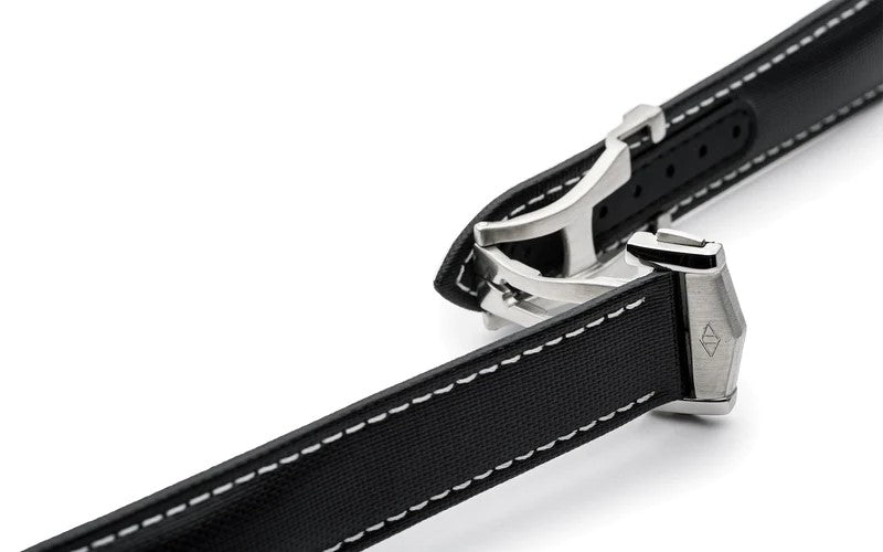 Artem Loop-Less Sailcloth Black White Stitch Watch Strap | Holben's