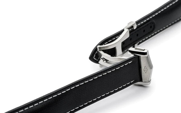 Artem Loop-Less Sailcloth Black White Stitch Watch Strap | Holben's