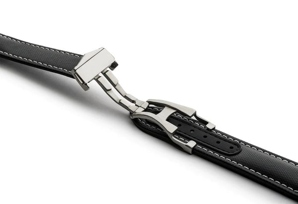 Artem Loop-Less Sailcloth Black White Stitch Watch Strap | Holben's