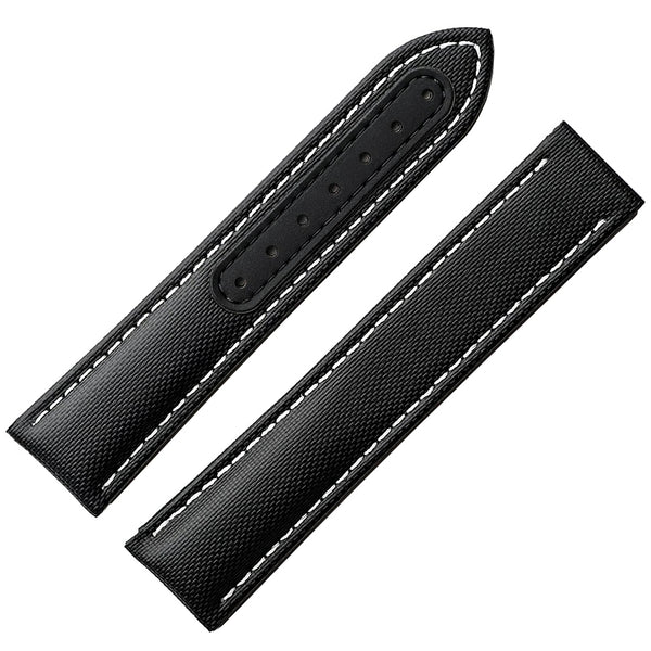 Artem Loop-Less Sailcloth Black White Stitch Watch Strap | Holben's
