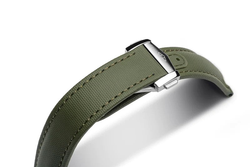 Artem Loop-Less Sailcloth Green Khaki Watch Strap | Holben's