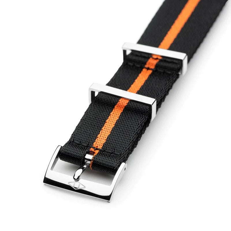 Artem NATO Black Orange Stripe Nylon Watch Strap | Holben's