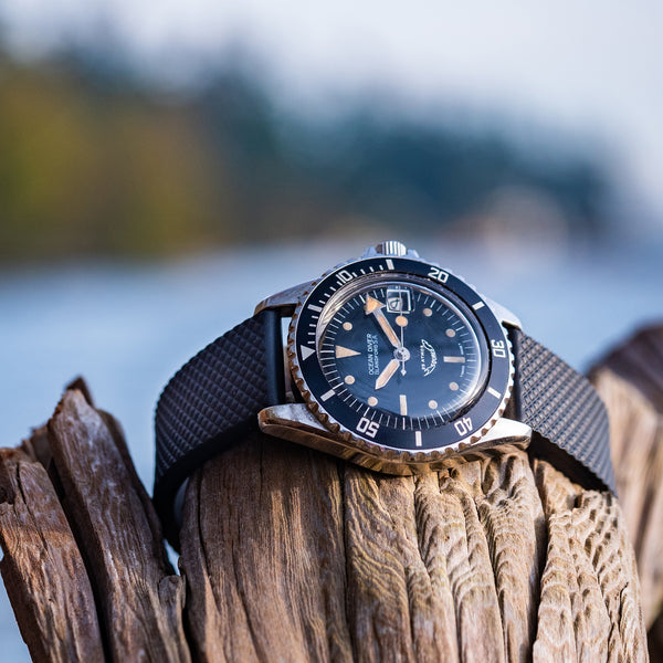 Bonetto Cinturini 300D Black NBR Rubber Watch Strap