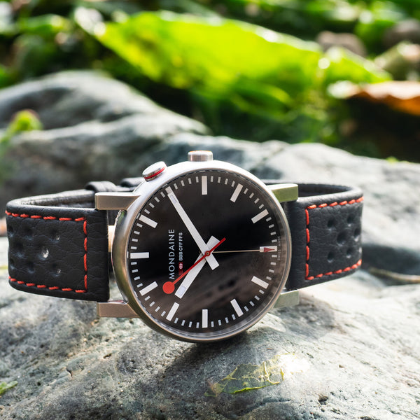 Di-Modell Rallye Black Red-Stitch Leather Watch Strap