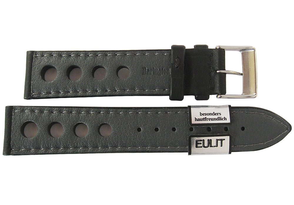 Eulit Racing Leather Watch Strap Black Grey-Stitch-Holben's