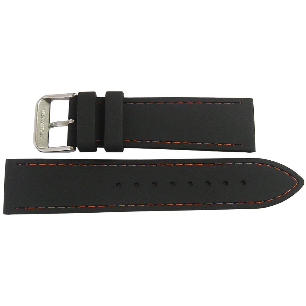 Fluco Silicone Rubber Watch Strap Black Orange-Stitch-Holben's