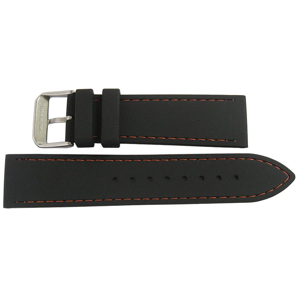 Fluco Silicone Rubber Watch Strap Black Orange-Stitch-Holben's