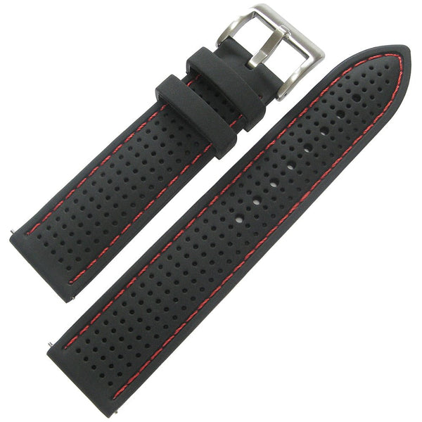 Fluco Silicone Rubber Watch Strap Black Red-Stitch-Holben's