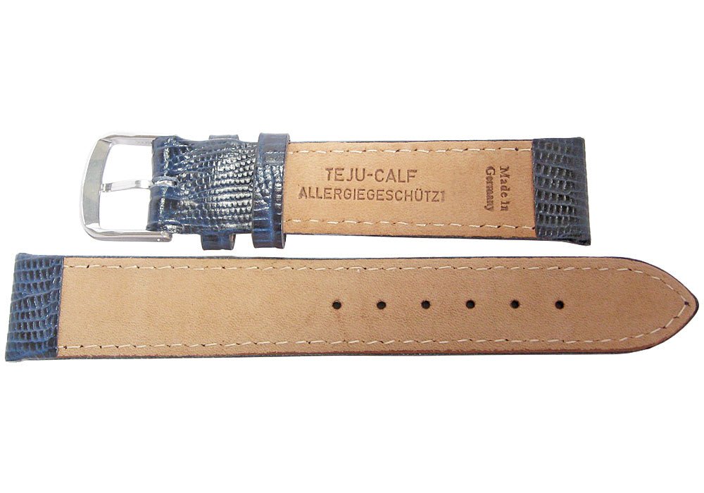 Fluco Emporio Teju Lizard-Grain Leather Watch Strap Blue-Holben's