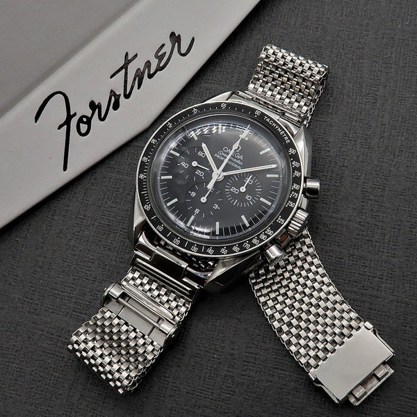 Forstner Komfit JB Wide Horned Stainless Steel Mesh Watch Bracelet | Holbens