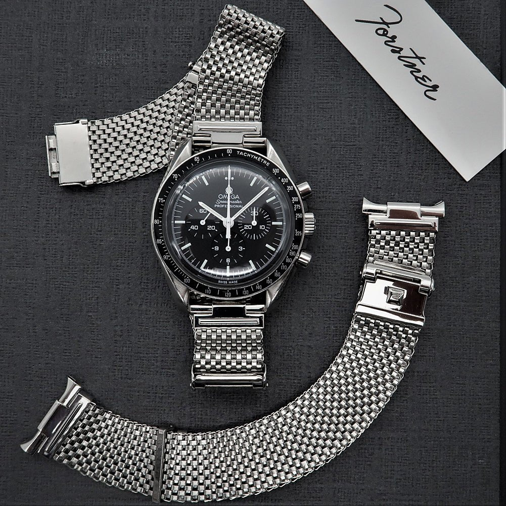 Forstner Komfit JB Wide Horned Stainless Steel Mesh Watch Bracelet | Holbens