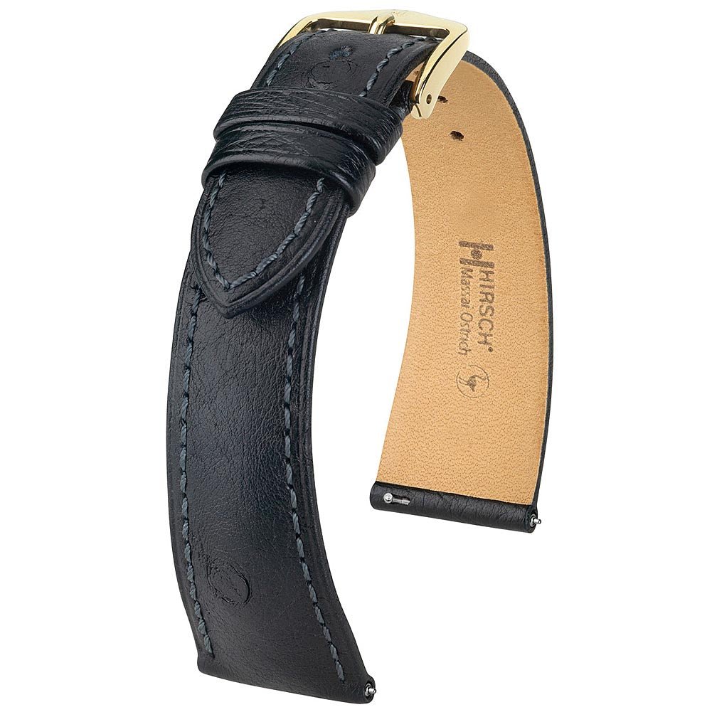 Hirsch Massai Genuine Ostrich Black Leather Watch Strap | Holben