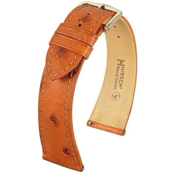 Hirsch Massai Genuine Ostrich Gold Brown Leather Watch Strap | Holben's