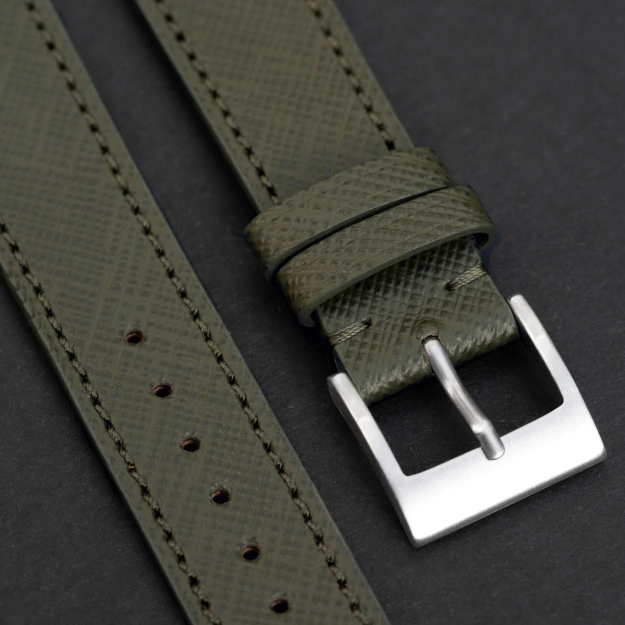 Molequin Military Green Saffiano Leather Watch Strap | Holben's
