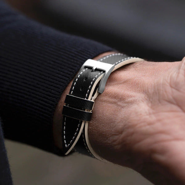 Molequin Midnight Black Two Tone Saffiano Leather Watch Strap | Holben's