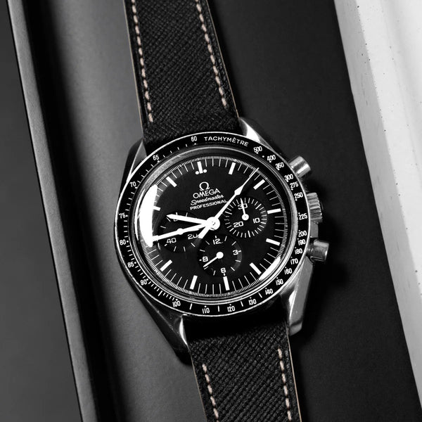 Molequin Midnight Black Two Tone Saffiano Leather Watch Strap | Holben's