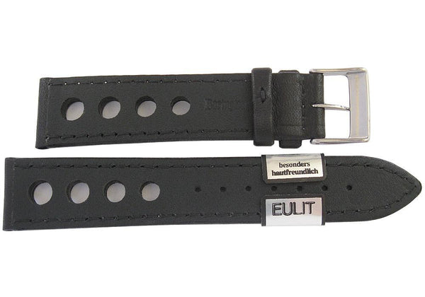 Eulit Racing Leather Watch Strap Black Contrast-Stitch-Holben's