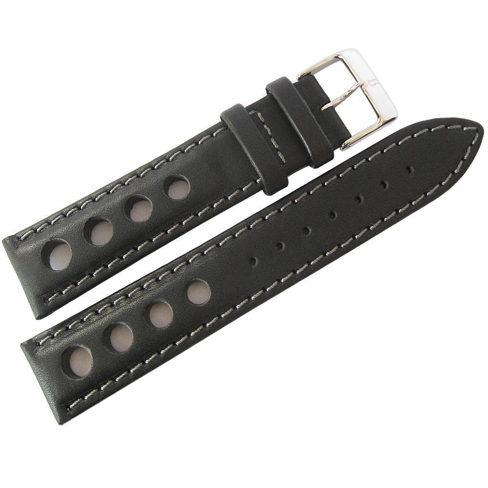 Eulit Racing Leather Watch Strap Black Grey-Stitch-Holben's