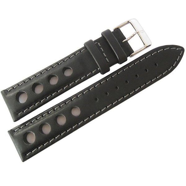Eulit Racing Leather Watch Strap Black Grey-Stitch-Holben's
