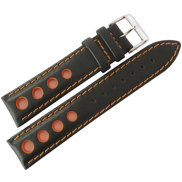 Eulit Racing Leather Watch Strap Black Orange-Stitch-Holben's