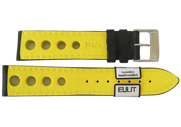 EULIT Racing Black Yellow Stitch Leather Watch Band Strap   Holben's