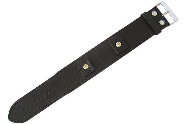 Eulit Riveted Buffalo-Grain Cuff Leather Watch Strap Black-Holben's