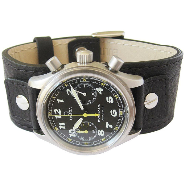 Eulit Riveted Buffalo-Grain Cuff Leather Watch Strap Black-Holben's