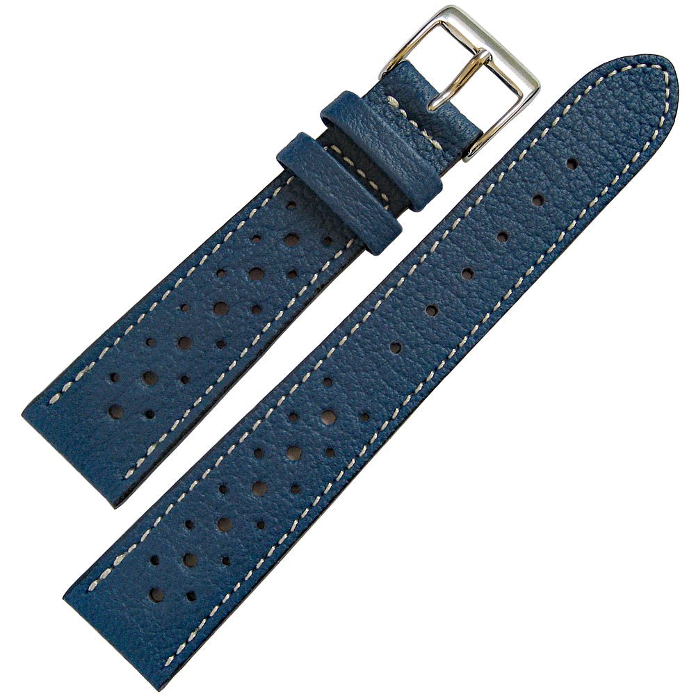 Fluco Biarritz Racing Blue Goatskin Leather Watch Strap | Holben's