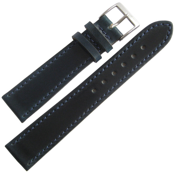 Fluco Chicago Horween Shell Cordovan Navy Blue Flat Leather Watch Strap | Holben's