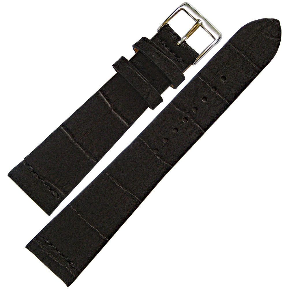 Fluco Dakkar Black Crocodile-Grain Nubuck Leather Watch Strap 18mm/16mm