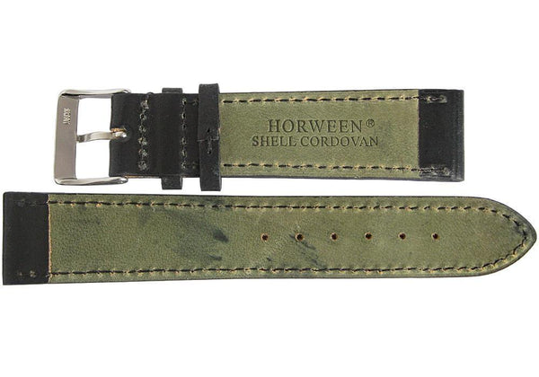 Fluco Horween Shell Cordovan Leather Watch Strap Black-Holben's Fine Watch Bands