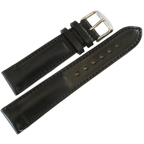 Fluco Horween Shell Cordovan Watch Strap Padded Black-Holben's Fine Watch Bands