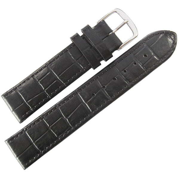 Fluco Kroco Crocodile-Grain Leather Watch Strap Black-Holben's