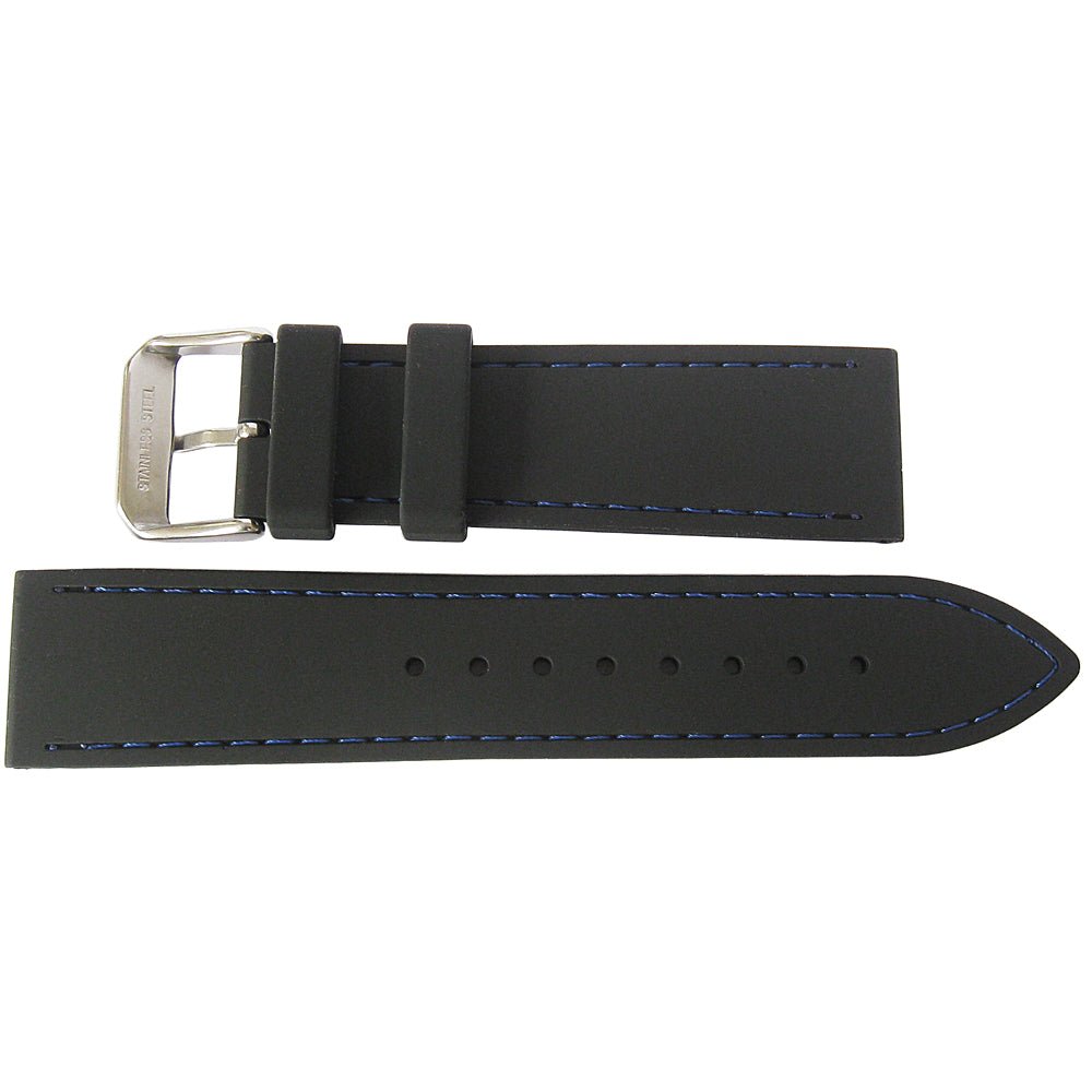 Fluco Silicone Rubber Watch Strap Black Blue-Stitch-Holben's