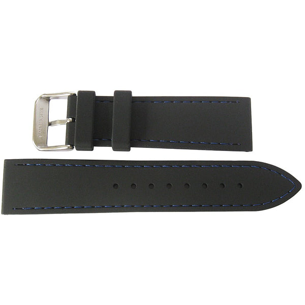 Fluco Silicone Rubber Watch Strap Black Blue-Stitch-Holben's
