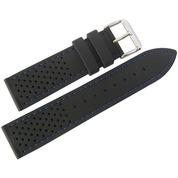 Fluco Silicone Rubber Watch Strap Black Blue-Stitch-Holben's