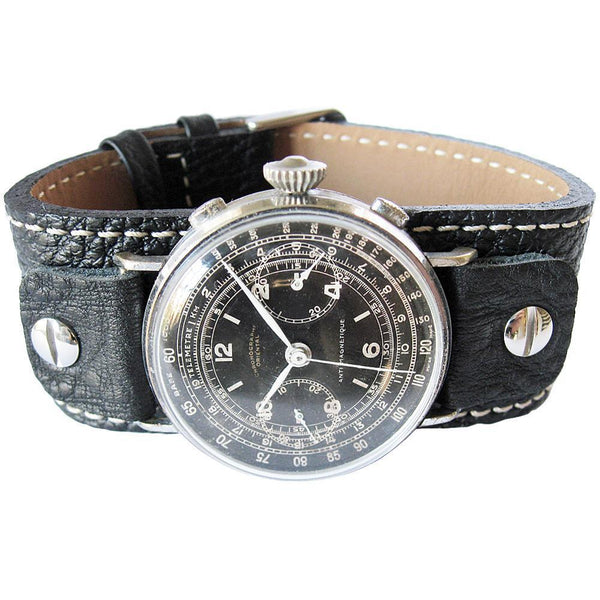 Fluco Vigo Riveted Cuff Black Leather Watch Strap-Holben's