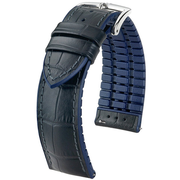 Hirsch Andy Performance Alligator Black Blue Leather Watch Strap-Holben's