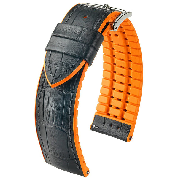 Hirsch Andy Performance Alligator Black Orange Leather Watch Strap-Holben's