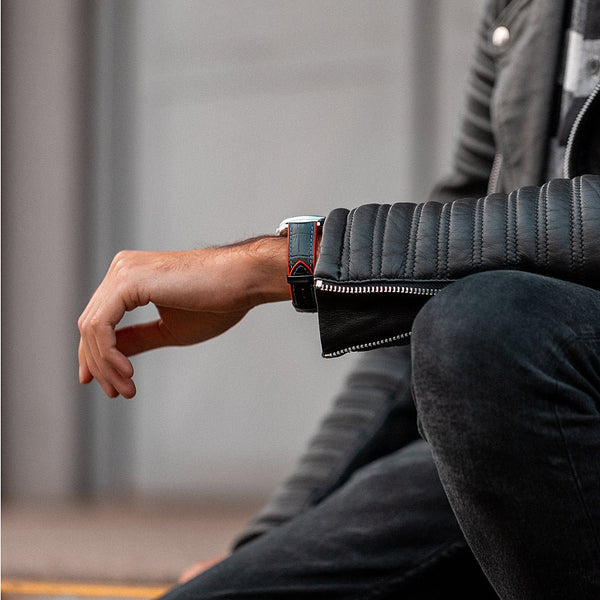 Hirsch Andy Performance Alligator Black Red Leather Watch Strap-Holben's