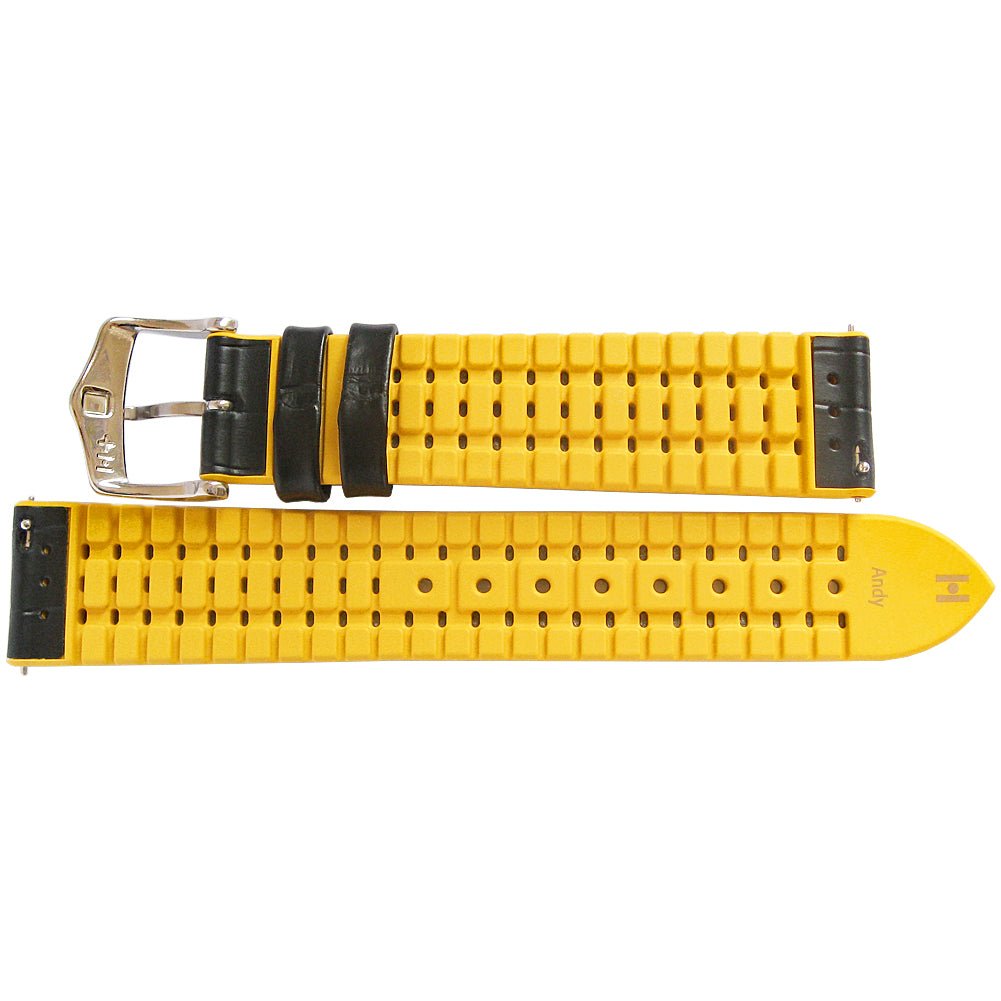 Hirsch Andy Performance Alligator Black Yellow Leather Watch Strap-Holben's
