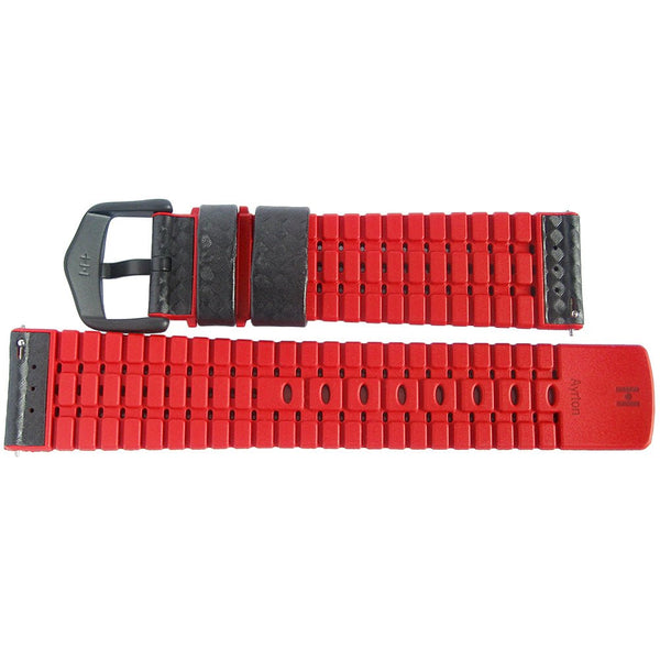 Hirsch Ayrton Carbon Black Red-Stitch Leather Watch Strap-Holben's
