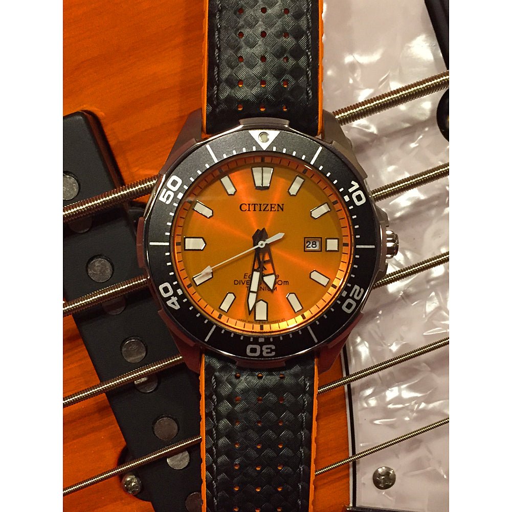 Hirsch Ayrton Carbon Black Orange Leather Watch Strap-Holben's