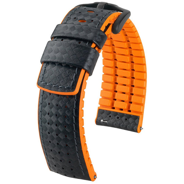 Hirsch Ayrton Carbon Black Orange Leather Watch Strap-Holben's