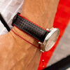 Hirsch Ayrton Carbon Black Red-Stitch Leather Watch Strap-Holben's
