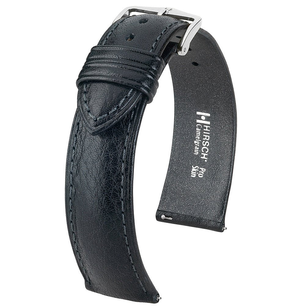 Hirsch Camelgrain Black Leather Watch Strap-Holben's